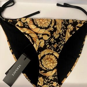 Versace Black and Gold Floral Swimwear